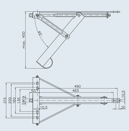 Podpora wykręcana kempingowa PRUFTREX obrotowa głowica SW19 z otworem 5 mm Obciążenie 900 kg, PWPRUA002