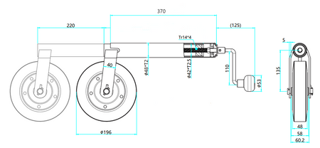 Koło podporowe PRUFTREX średnica rury 48 x 2,5mm, obciążenie 150kg, wymiar koła 200x50, KPPRUA005