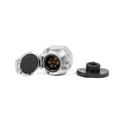 Gniazdo do przyczepy PRUFTREX 7-PIN 12V Alu + uszczelka, GNPRUC006