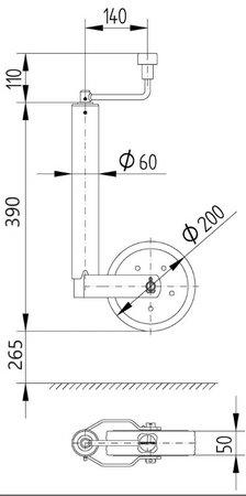 Koło podporowe PRUFREX średnica rury 60 x 4 mm, obciążenie 500 kg,  wymiary koła 225х60 mm, KPPRUA001