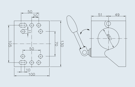 Obejma koła podporowego ze składanym uchwytem PRUFTREX uchwyt zaciskowy, średnica rury 60 mm, obciążenie 500 kg, KOPRUA004