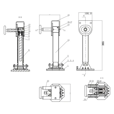Noga podporowa wychylna 500 kg PRUFTREX 365mm PNPRUB002